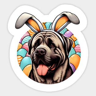 Broholmer in Bunny Ears Enjoys Colorful Easter Celebration Sticker